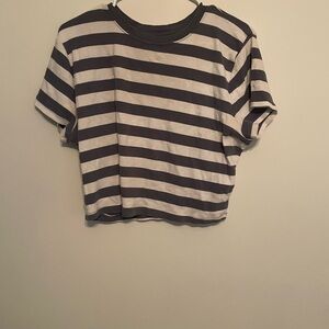 Hollister Black & White Striped Cropped Tee